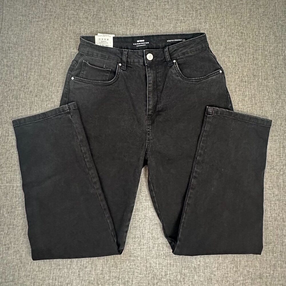 NEW! Cotton On Straight Stretch Jeans Size 10 Midnight Black Ripped MSRP: $49.99